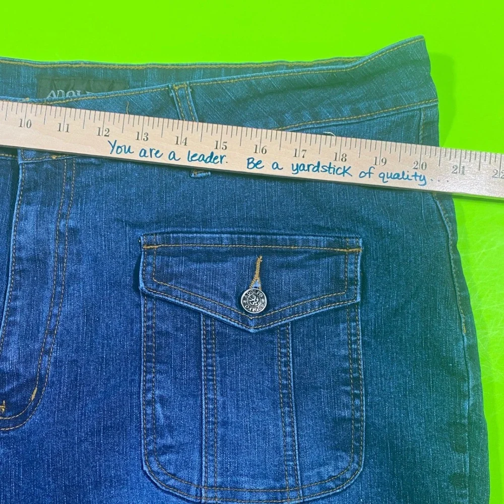 Adolfo Womens Dark Wash Linen Blend Bootcut‎ Jeans Front Flap Pockets Size 20